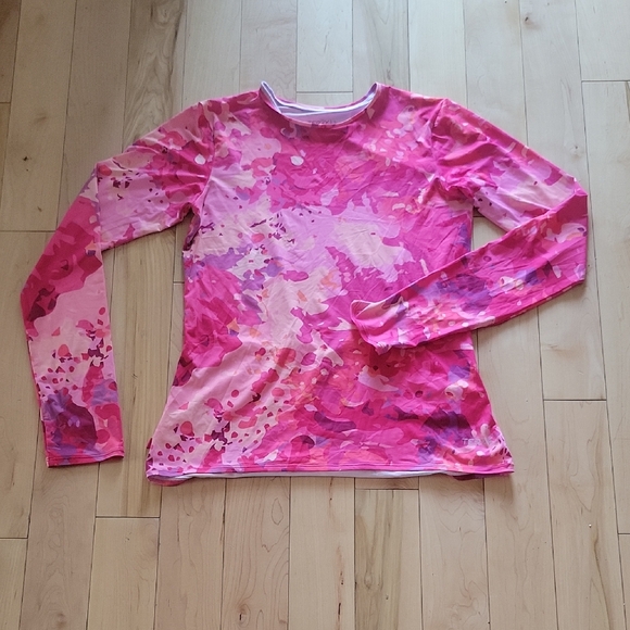 Vibrant Pink Abstract Long Sleeve Women's Top - Picture 1 of 3